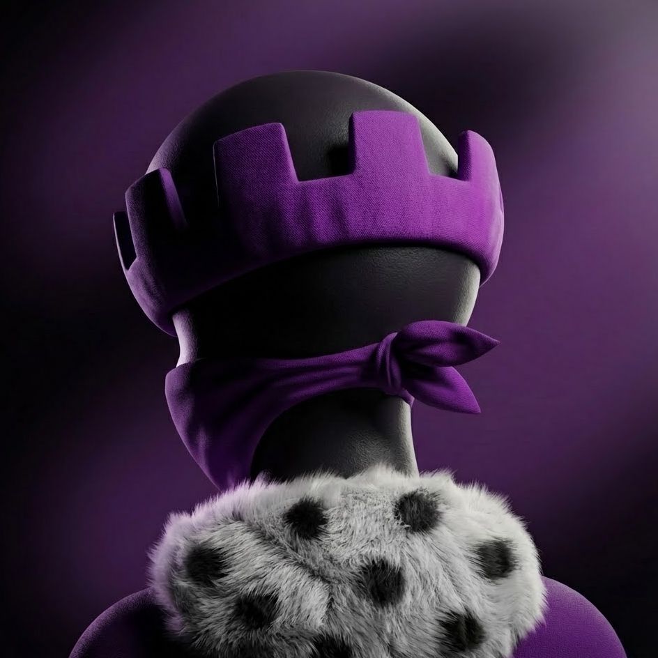 Personaje de SrTheKing con corona y antifaz morados